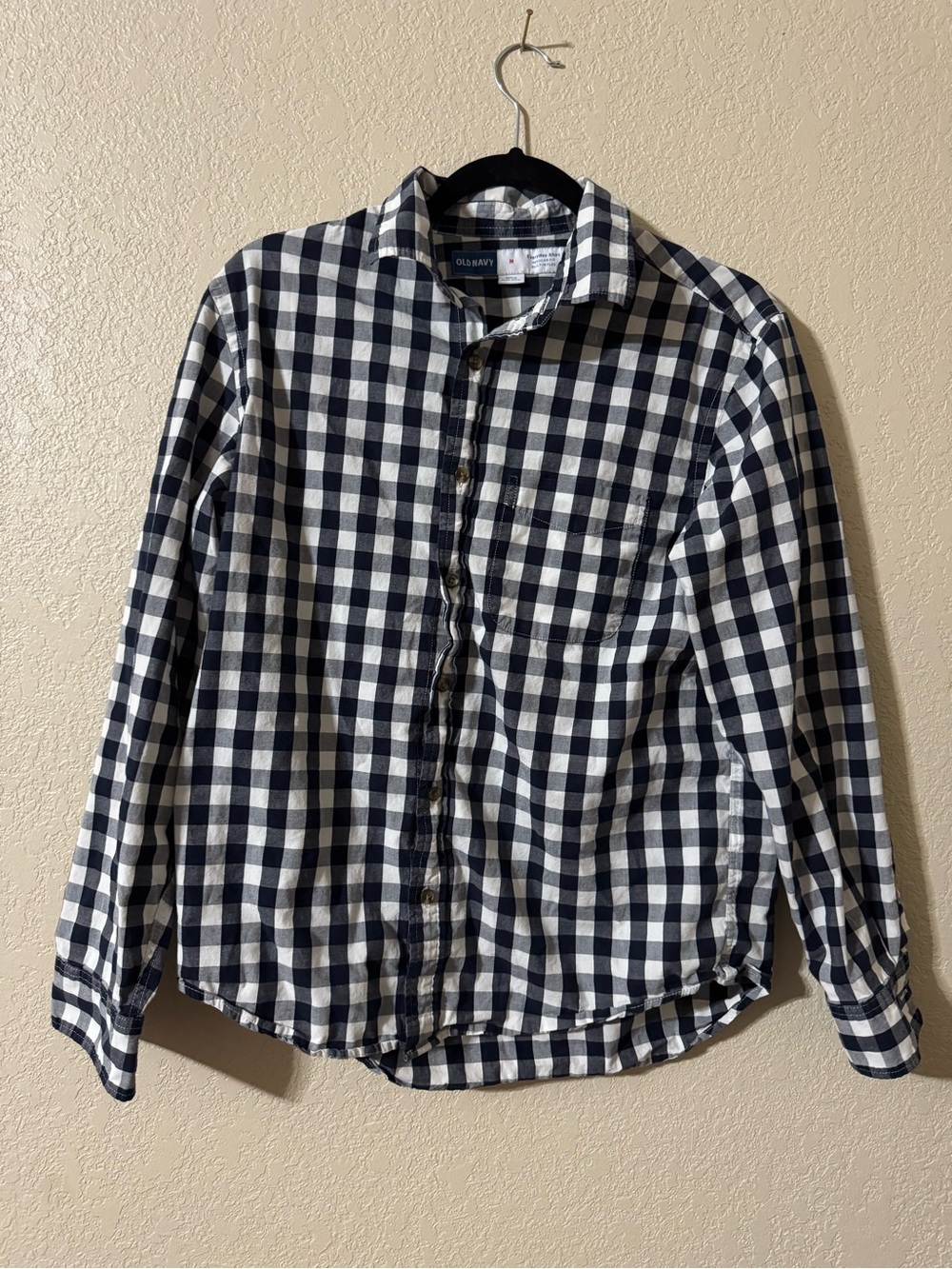 Old Navy Men's Black & White Gingham Button-Down Shirt